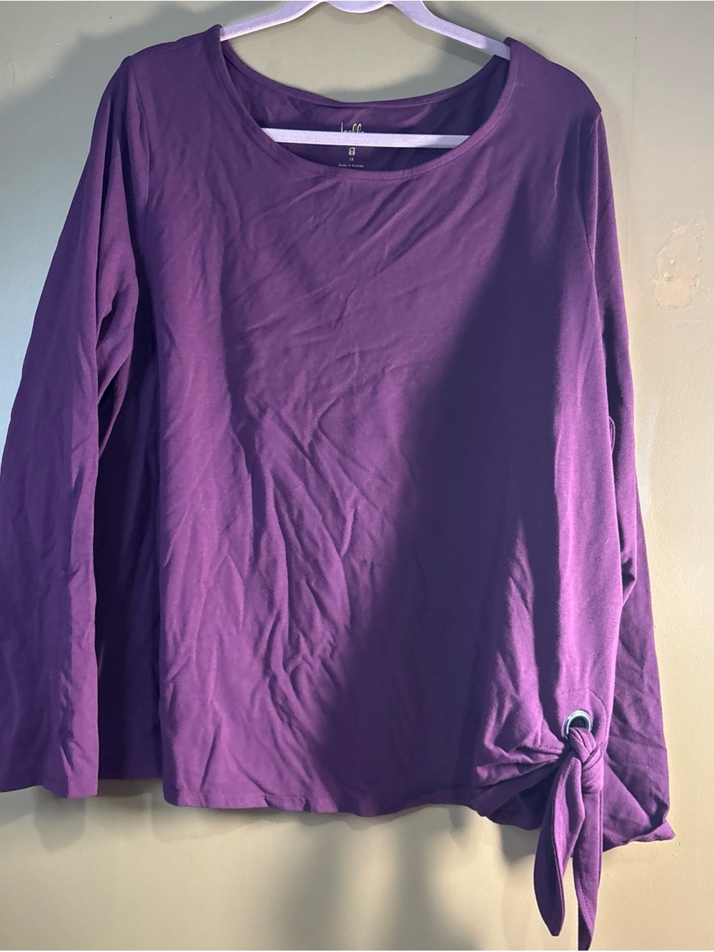 741. Belle by Kim Gravel TripleLuxe Knit Grommet Side Tie Top Burgundy 1X - Picture 3 of 7